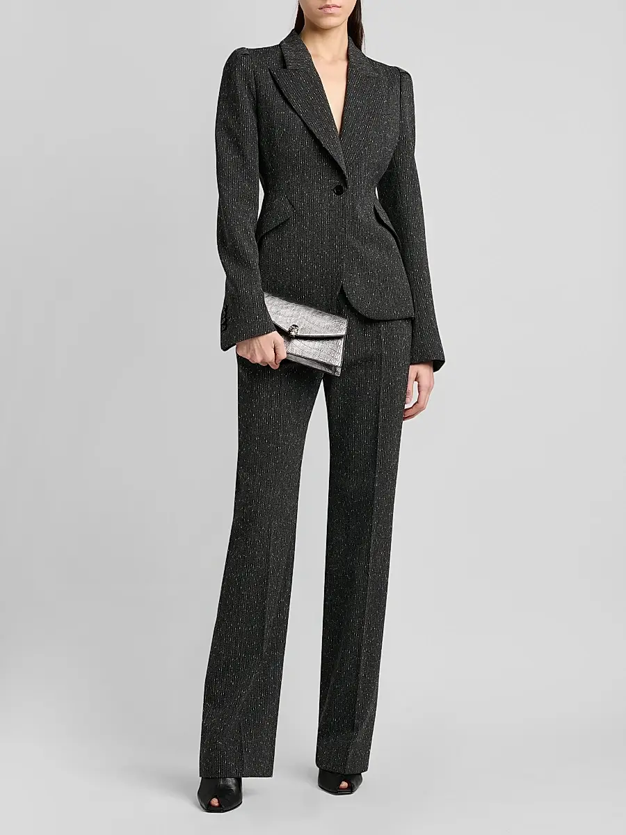 Alexander McQueen Women's Speckled Wool One-Button Blazer | Thumbnail 2 Alexander McQueen Women's Speckled Wool One-Button Blazer | Thumbnail 2