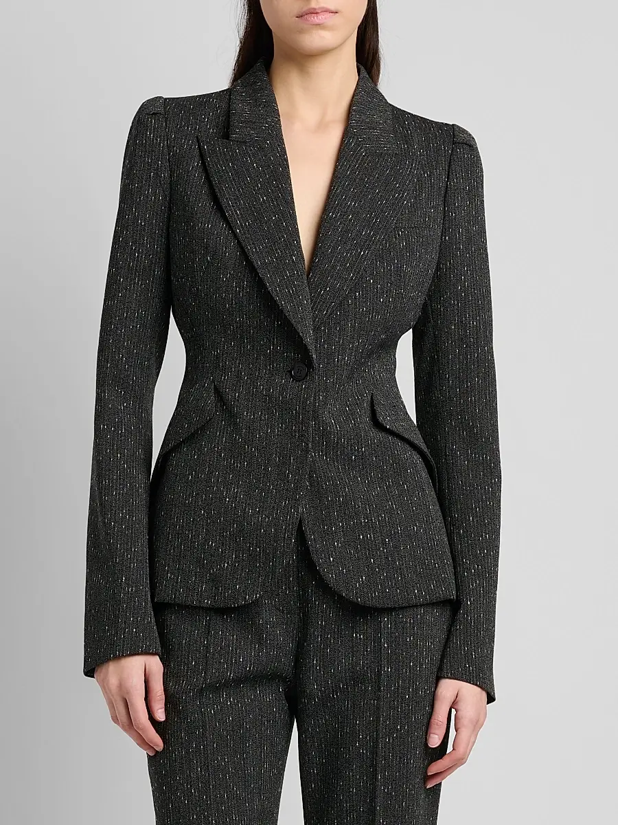 Alexander McQueen Women's Speckled Wool One-Button Blazer | Thumbnail 3 Alexander McQueen Women's Speckled Wool One-Button Blazer | Thumbnail 3