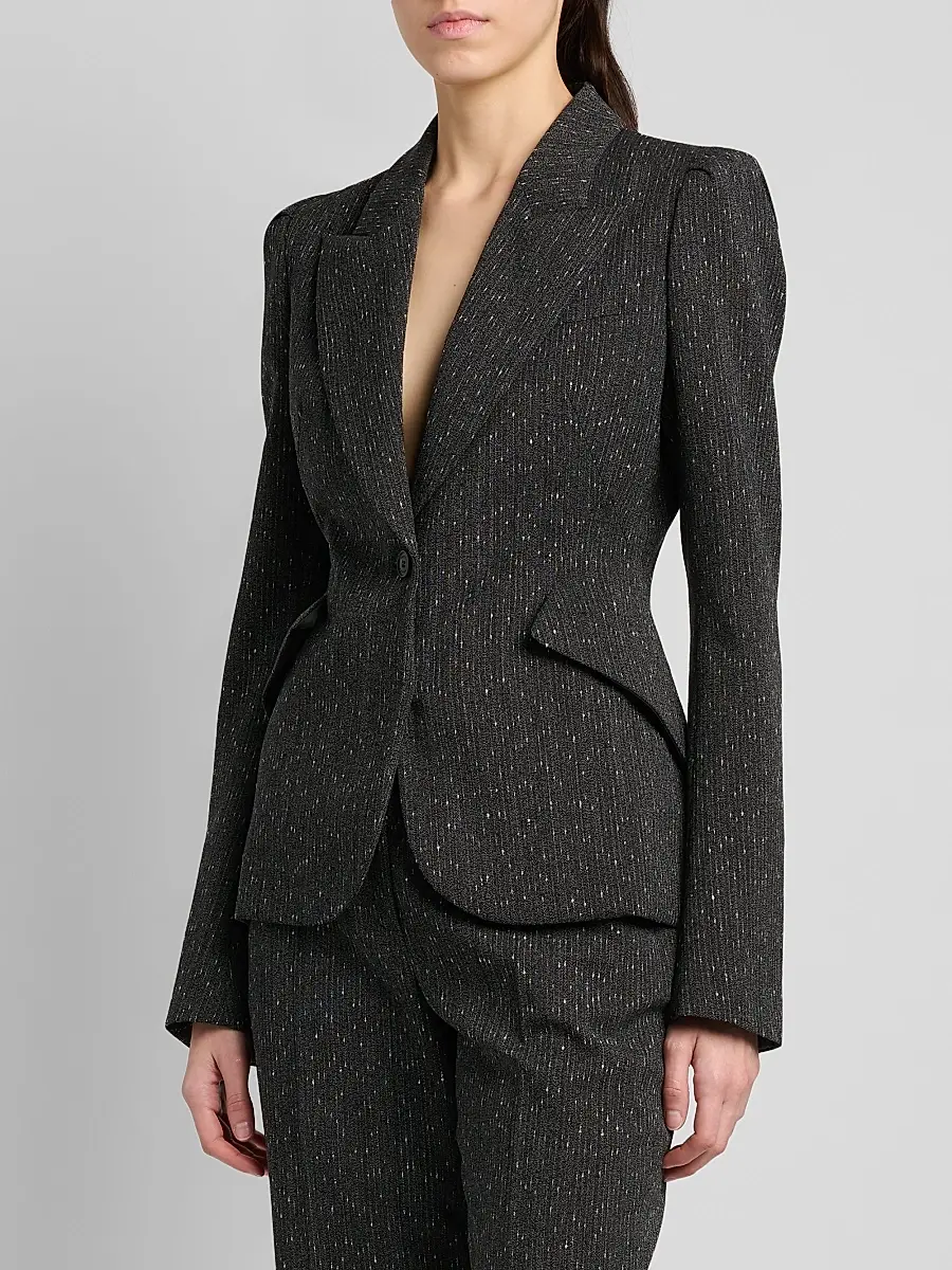 Alexander McQueen Women's Speckled Wool One-Button Blazer | Thumbnail 4 Alexander McQueen Women's Speckled Wool One-Button Blazer | Thumbnail 4