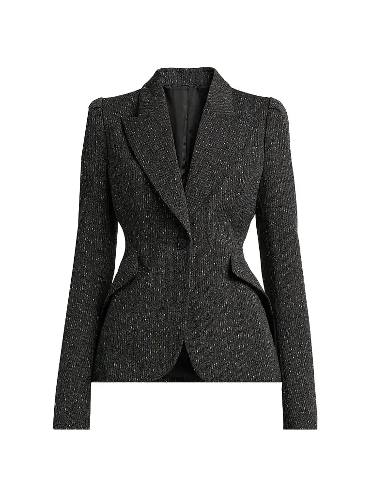 Alexander McQueen Women's Speckled Wool One-Button Blazer - Grey - Size 10 | Image 1 Alexander McQueen Women's Speckled Wool One-Button Blazer - Grey - Size 10 | Image 1
