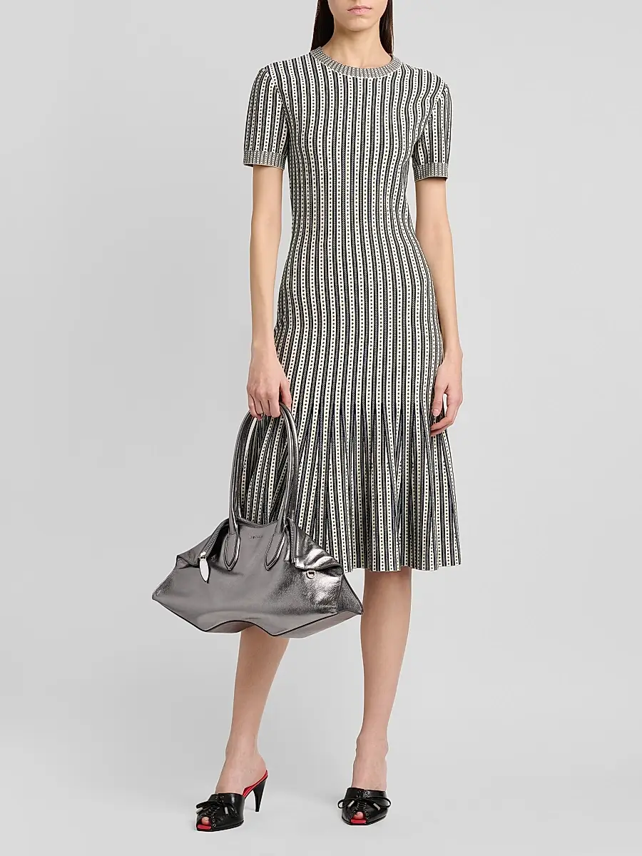 Alexander McQueen Women's Jacquard Striped Flounce Midi Dress | Thumbnail 2 Alexander McQueen Women's Jacquard Striped Flounce Midi Dress | Thumbnail 2