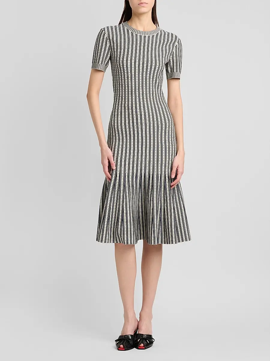Alexander McQueen Women's Jacquard Striped Flounce Midi Dress | Thumbnail 3 Alexander McQueen Women's Jacquard Striped Flounce Midi Dress | Thumbnail 3