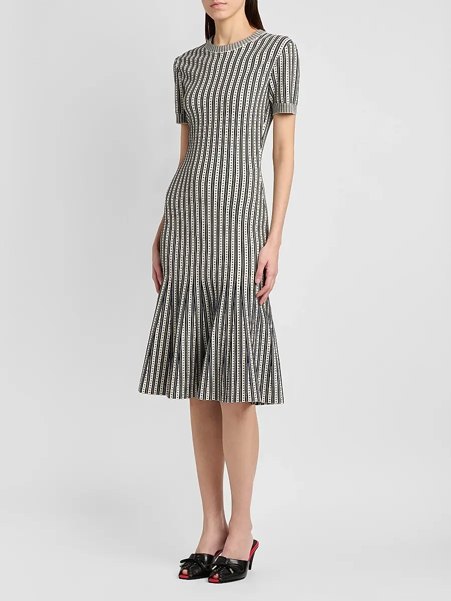 Alexander McQueen Women's Jacquard Striped Flounce Midi Dress | Thumbnail 4 Alexander McQueen Women's Jacquard Striped Flounce Midi Dress | Thumbnail 4