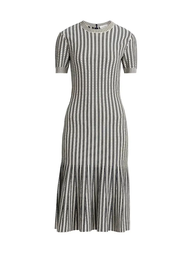 Alexander McQueen Women's Jacquard Striped Flounce Midi Dress - Ivory Navy - Size 10 | Image 1 Alexander McQueen Women's Jacquard Striped Flounce Midi Dress - Ivory Navy - Size 10 | Image 1