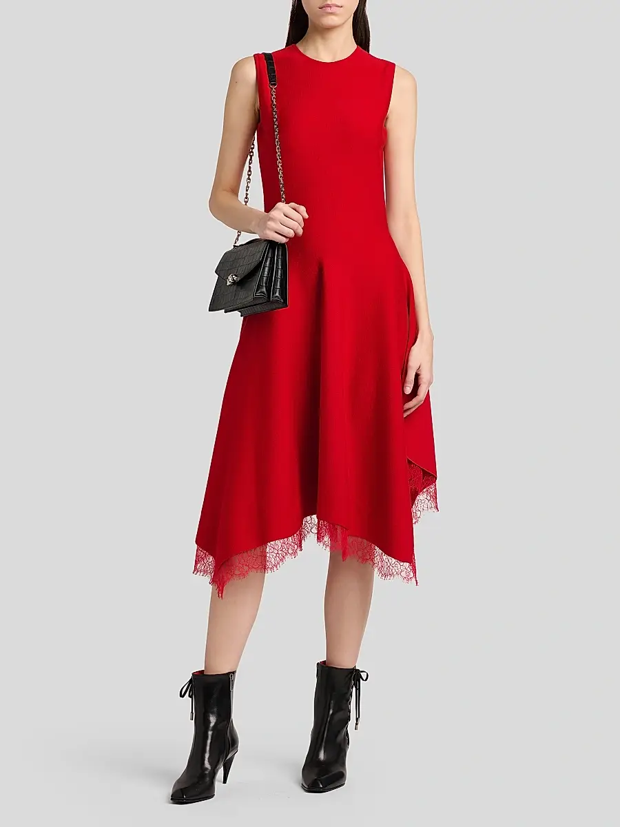 Alexander McQueen Women's Asymmetric Lace-Trim Midi Dress | Thumbnail 2 Alexander McQueen Women's Asymmetric Lace-Trim Midi Dress | Thumbnail 2