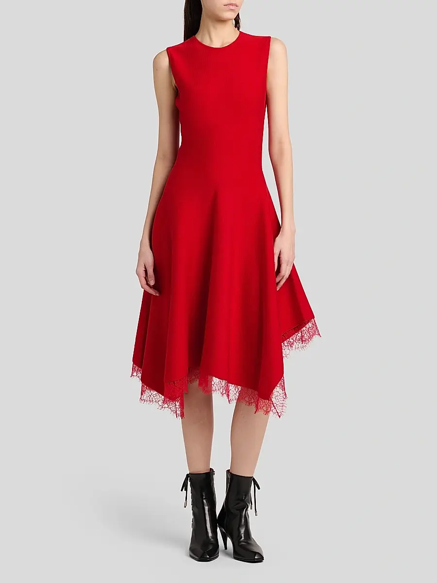 Alexander McQueen Women's Asymmetric Lace-Trim Midi Dress | Thumbnail 3 Alexander McQueen Women's Asymmetric Lace-Trim Midi Dress | Thumbnail 3