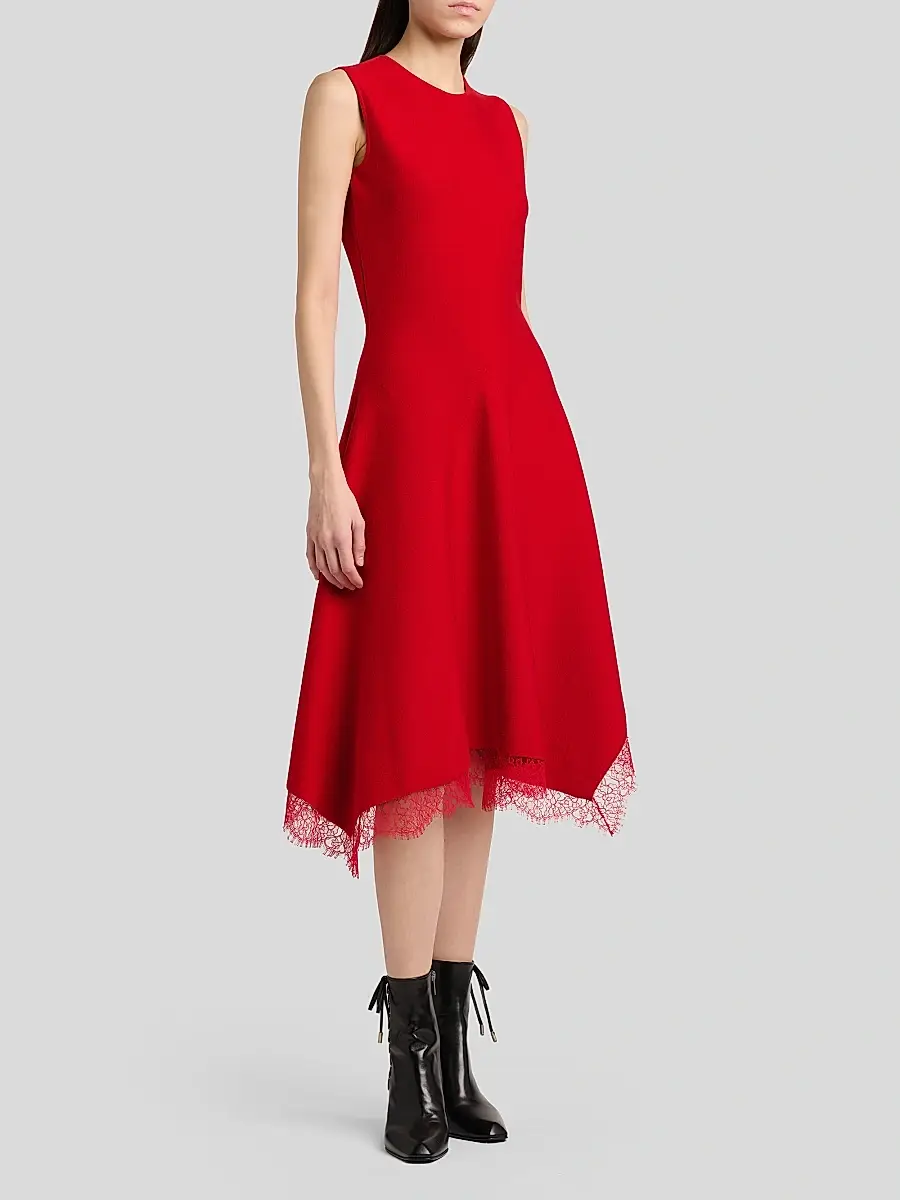 Alexander McQueen Women's Asymmetric Lace-Trim Midi Dress | Thumbnail 4 Alexander McQueen Women's Asymmetric Lace-Trim Midi Dress | Thumbnail 4