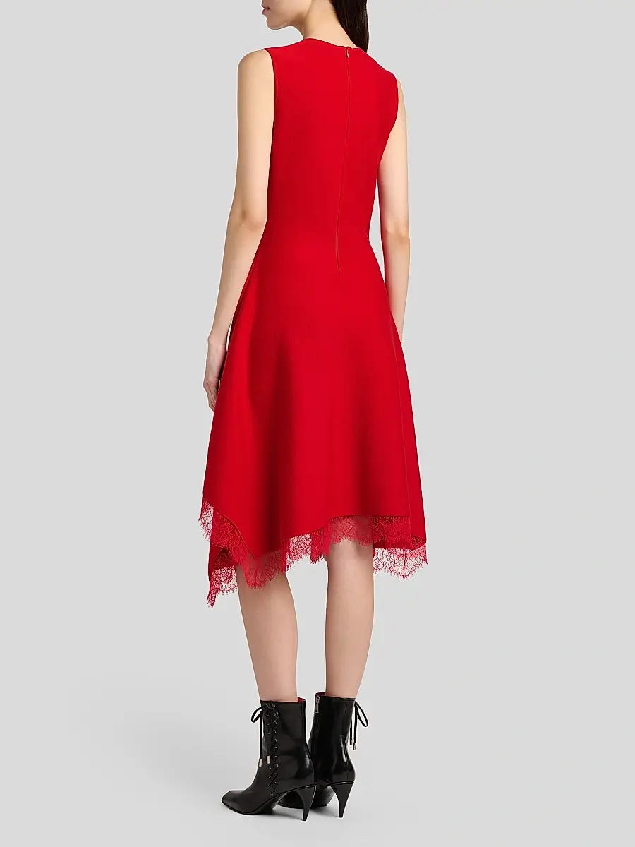 Alexander McQueen Women's Asymmetric Lace-Trim Midi Dress | Thumbnail 5 Alexander McQueen Women's Asymmetric Lace-Trim Midi Dress | Thumbnail 5