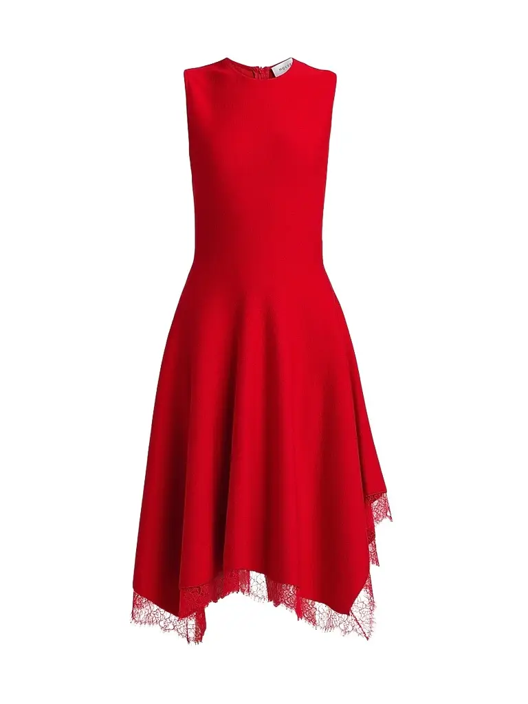 Alexander McQueen Women's Asymmetric Lace-Trim Midi Dress - Love Red - Size 12 | Image 1 Alexander McQueen Women's Asymmetric Lace-Trim Midi Dress - Love Red - Size 12 | Image 1