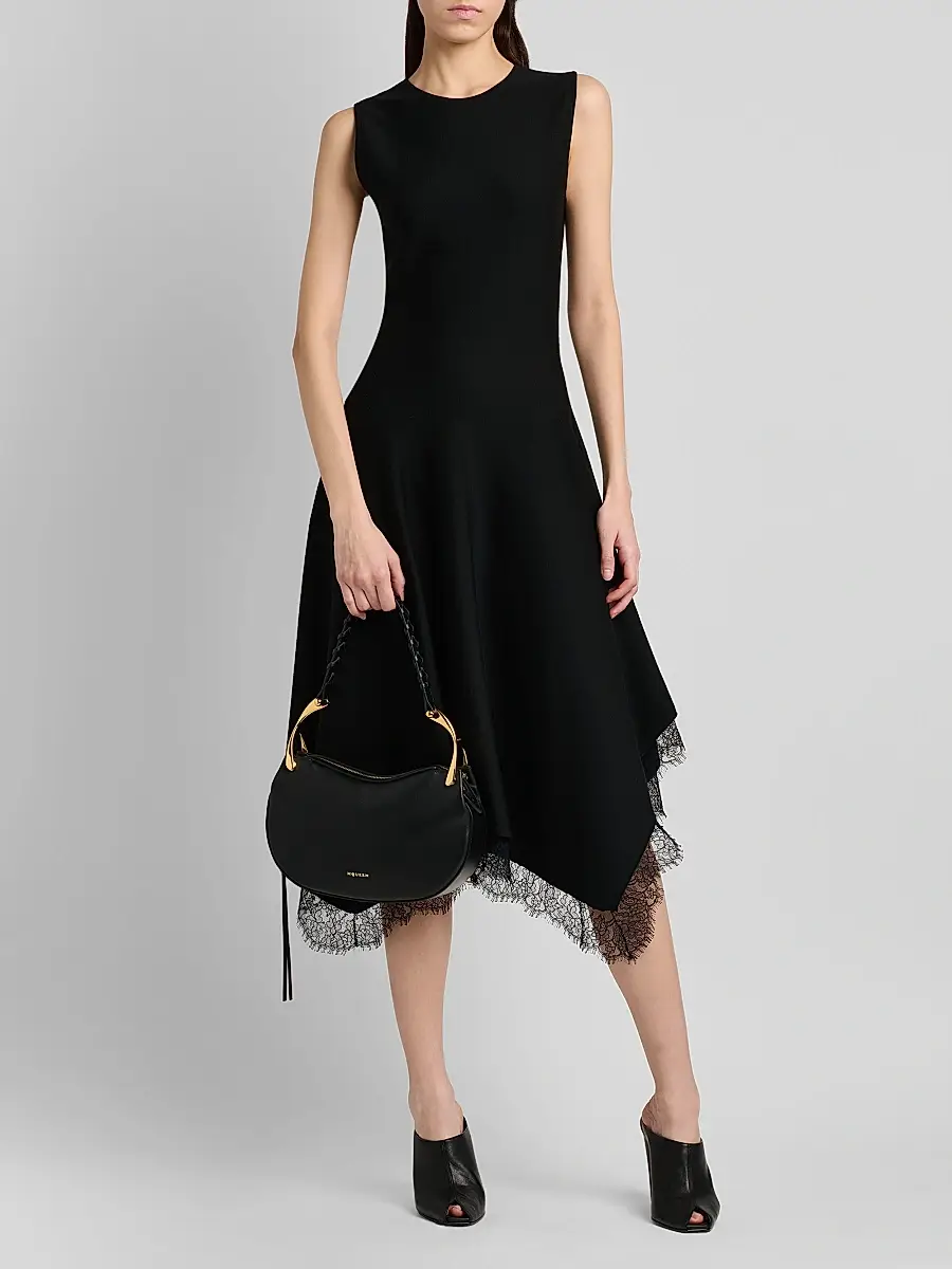 Alexander McQueen Women's Asymmetric Lace-Trim Midi Dress | Thumbnail 2 Alexander McQueen Women's Asymmetric Lace-Trim Midi Dress | Thumbnail 2
