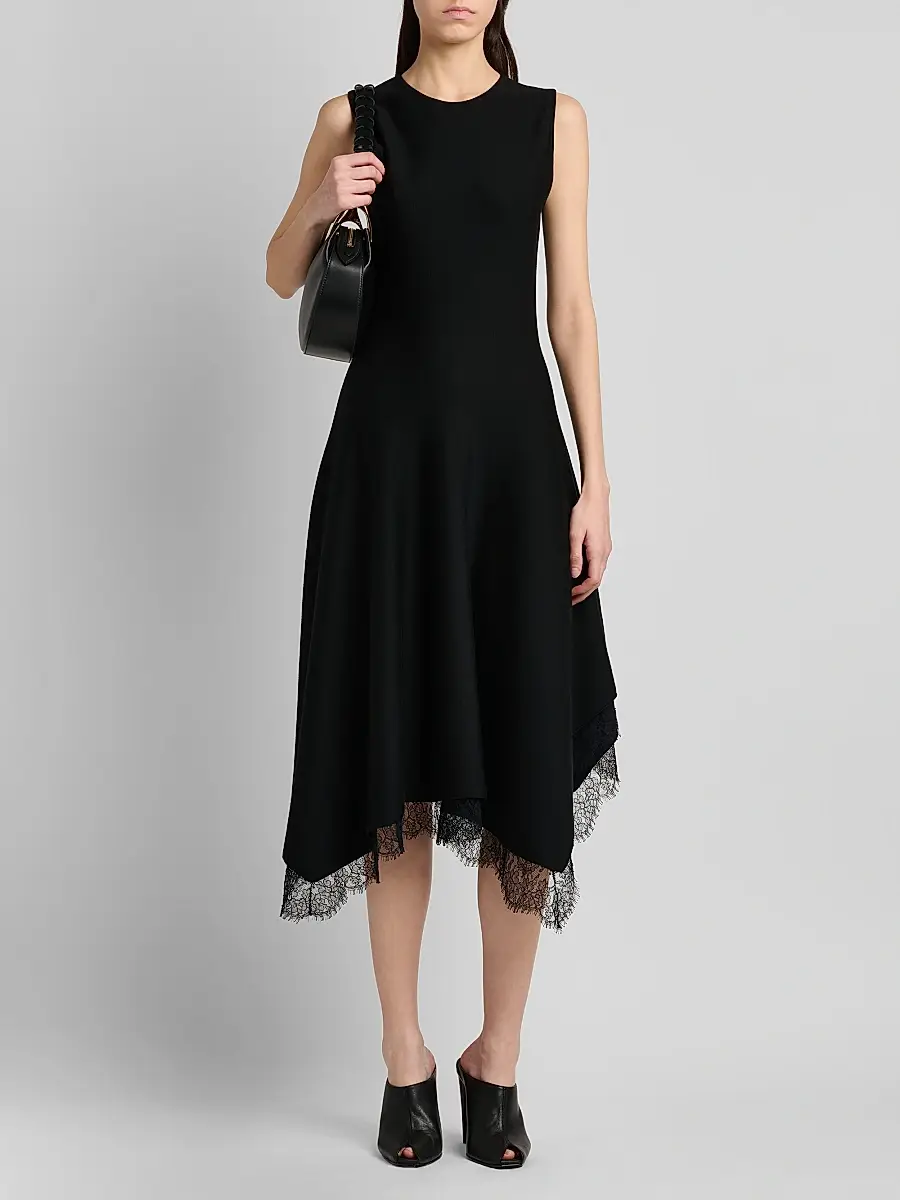 Alexander McQueen Women's Asymmetric Lace-Trim Midi Dress | Thumbnail 3 Alexander McQueen Women's Asymmetric Lace-Trim Midi Dress | Thumbnail 3