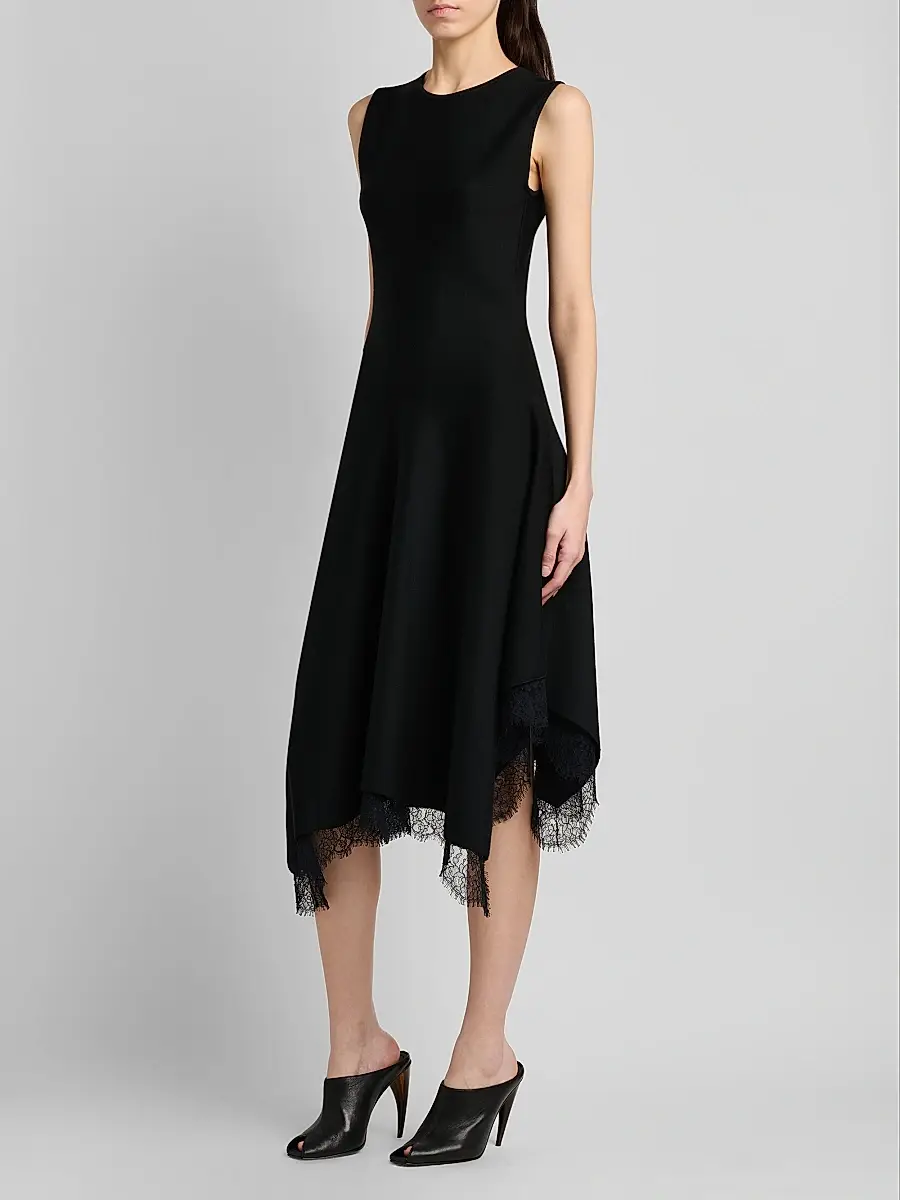 Alexander McQueen Women's Asymmetric Lace-Trim Midi Dress | Thumbnail 4 Alexander McQueen Women's Asymmetric Lace-Trim Midi Dress | Thumbnail 4
