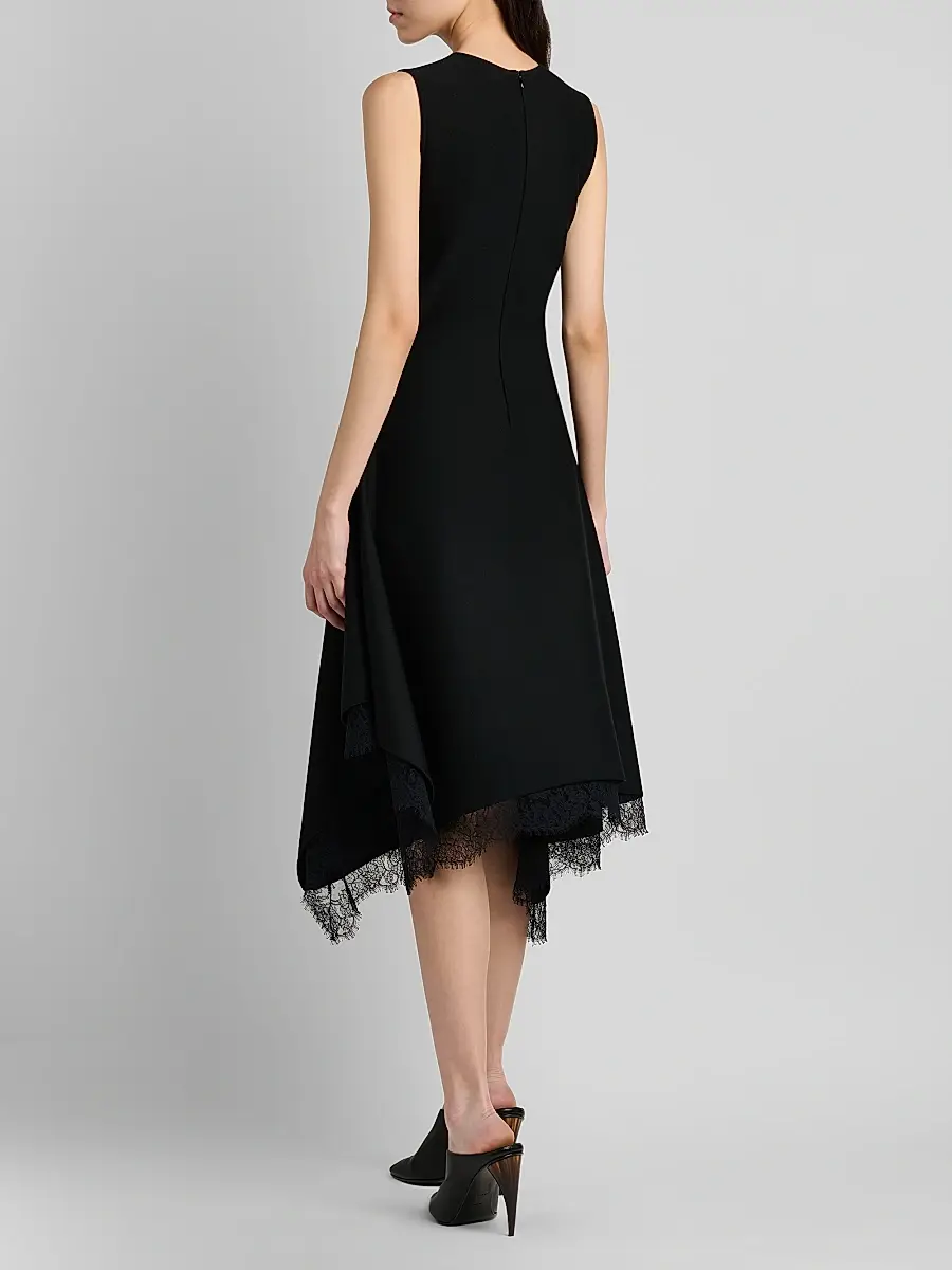 Alexander McQueen Women's Asymmetric Lace-Trim Midi Dress | Thumbnail 5 Alexander McQueen Women's Asymmetric Lace-Trim Midi Dress | Thumbnail 5