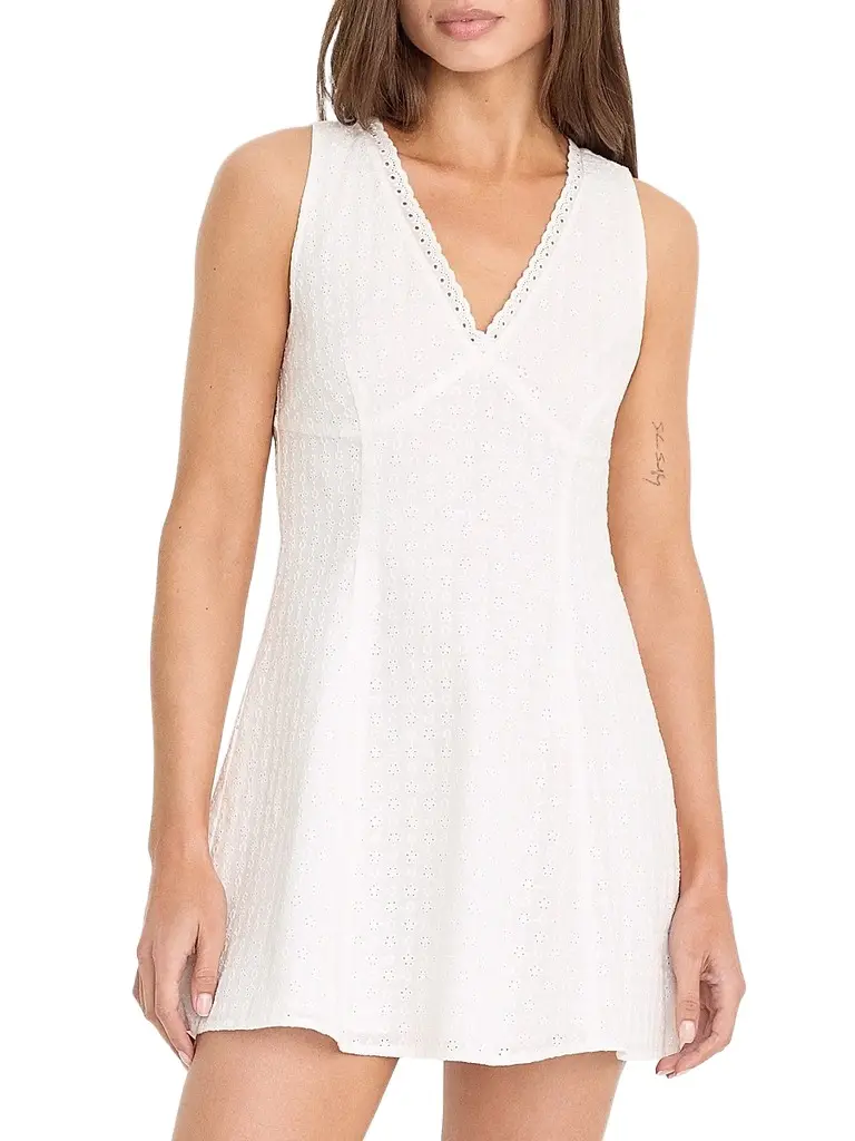 GOOD AMERICAN Women's The Eyelet Cotton Mini Dress - White | Image 1 GOOD AMERICAN Women's The Eyelet Cotton Mini Dress - White | Image 1