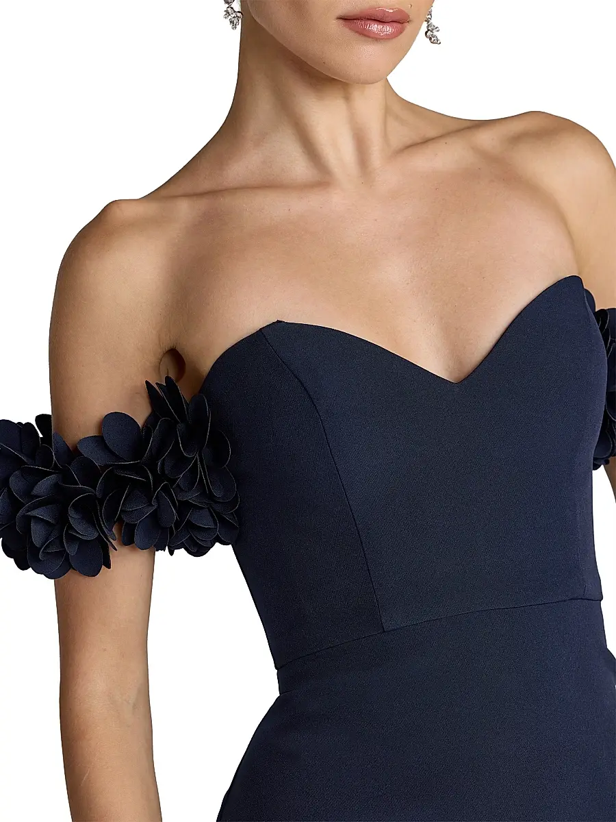 Mac Duggal Women's Petite 3D Floral Crepe Off-the-Shoulder Mermaid Gown | Thumbnail 3 Mac Duggal Women's Petite 3D Floral Crepe Off-the-Shoulder Mermaid Gown | Thumbnail 3
