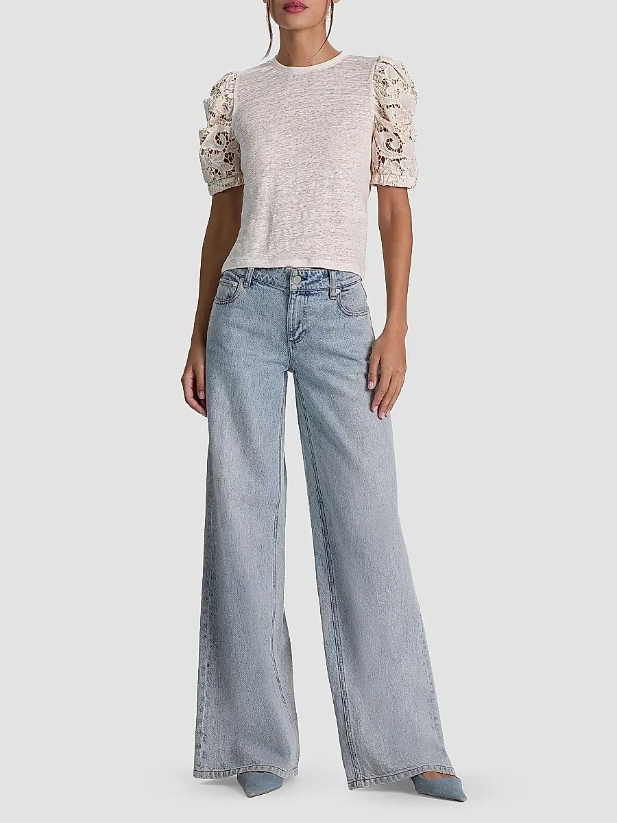Alice + Olivia Women's Tyler Lace-Sleeve Crewneck Top | Thumbnail 2