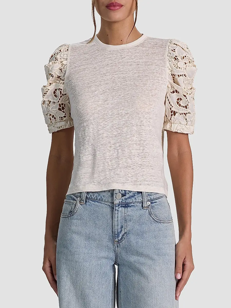 Alice + Olivia Women's Tyler Lace-Sleeve Crewneck Top | Thumbnail 4