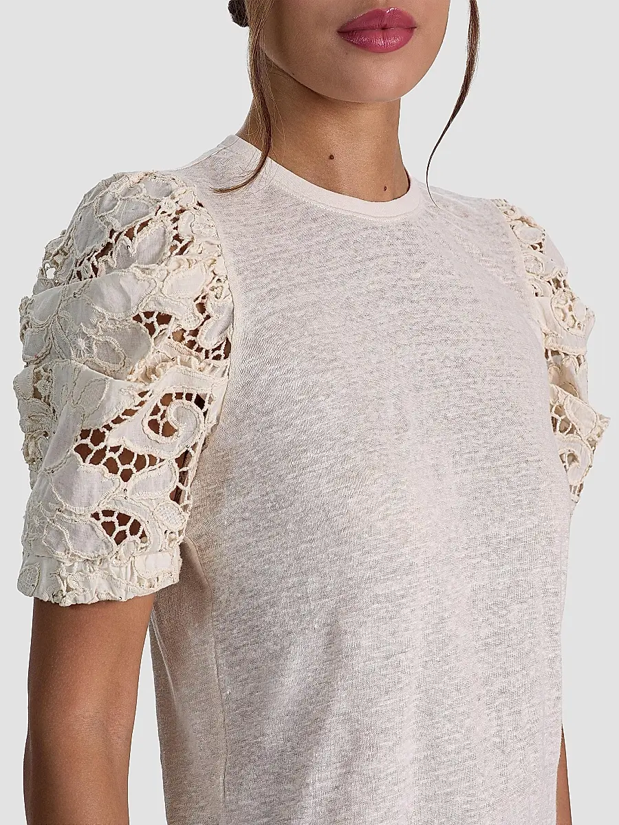Alice + Olivia Women's Tyler Lace-Sleeve Crewneck Top | Thumbnail 5