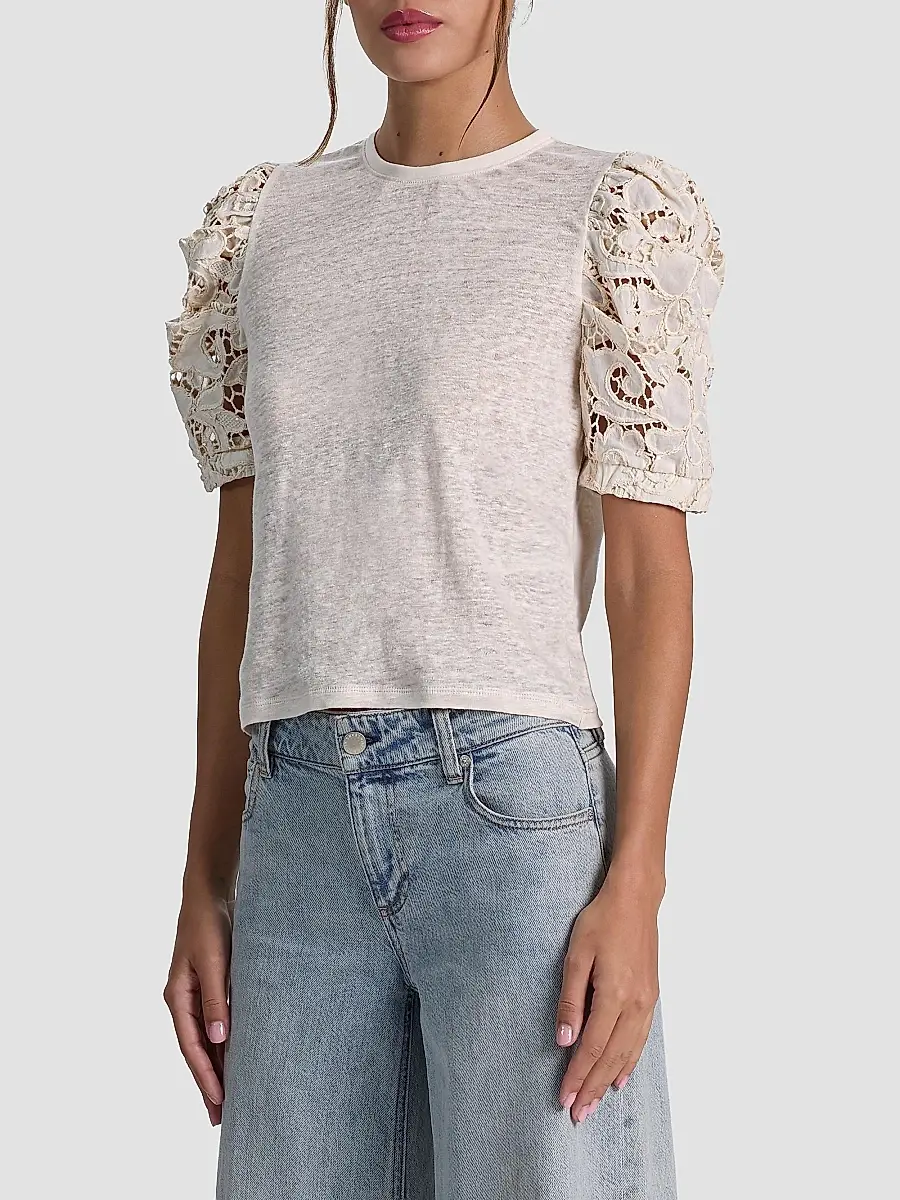 Alice + Olivia Women's Tyler Lace-Sleeve Crewneck Top | Thumbnail 6