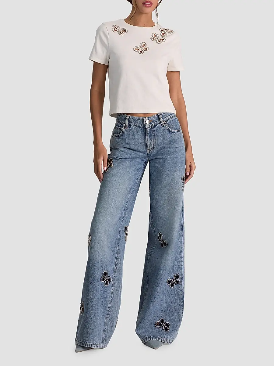 Alice + Olivia Women's Amazing Embellished Butterfly Cut-Out Wide-Leg Jeans | Thumbnail 2 Alice + Olivia Women's Amazing Embellished Butterfly Cut-Out Wide-Leg Jeans | Thumbnail 2