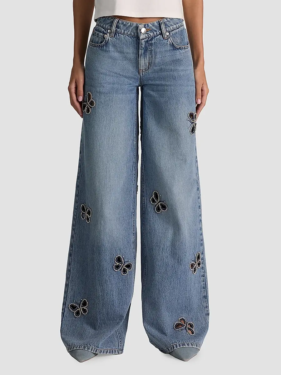 Alice + Olivia Women's Amazing Embellished Butterfly Cut-Out Wide-Leg Jeans | Thumbnail 4 Alice + Olivia Women's Amazing Embellished Butterfly Cut-Out Wide-Leg Jeans | Thumbnail 4