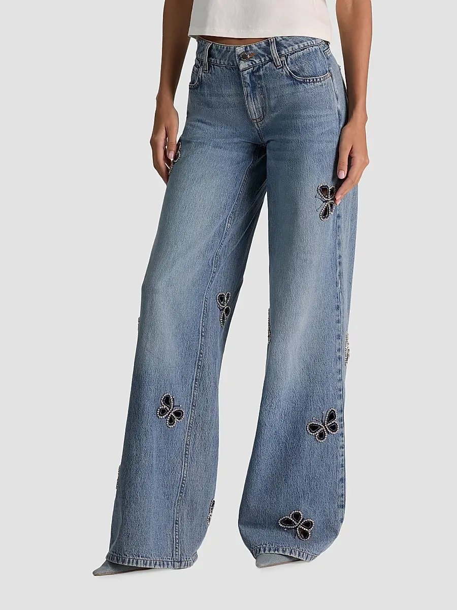 Alice + Olivia Women's Amazing Embellished Butterfly Cut-Out Wide-Leg Jeans | Thumbnail 6 Alice + Olivia Women's Amazing Embellished Butterfly Cut-Out Wide-Leg Jeans | Thumbnail 6