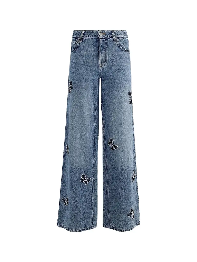Alice + Olivia Women's Amazing Embellished Butterfly Cut-Out Wide-Leg Jeans - Fiona Vintage Blue - Size 32 | Image 1 Alice + Olivia Women's Amazing Embellished Butterfly Cut-Out Wide-Leg Jeans - Fiona Vintage Blue - Size 32 | Image 1