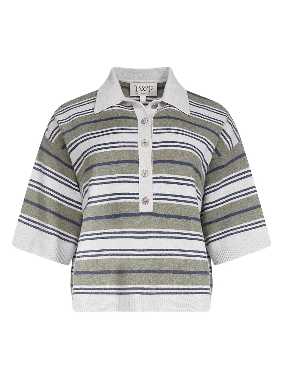TWP Women's Striped Short-Sleeve Polo Shirt