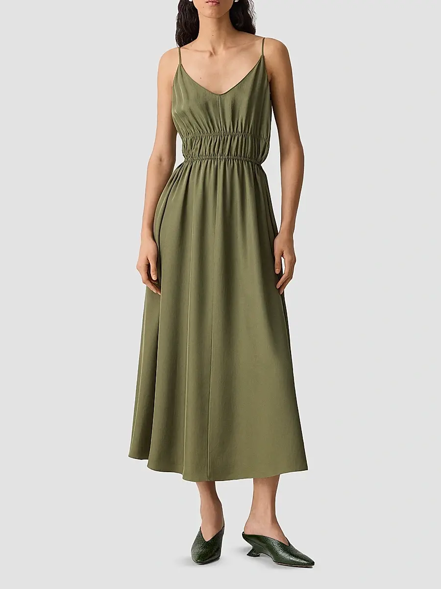 Theory Women's Gathered Tie-Waist Midi-Dress | Thumbnail 2 Theory Women's Gathered Tie-Waist Midi-Dress | Thumbnail 2