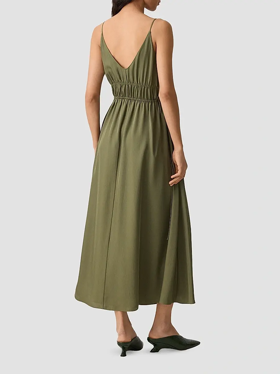 Theory Women's Gathered Tie-Waist Midi-Dress | Thumbnail 3 Theory Women's Gathered Tie-Waist Midi-Dress | Thumbnail 3