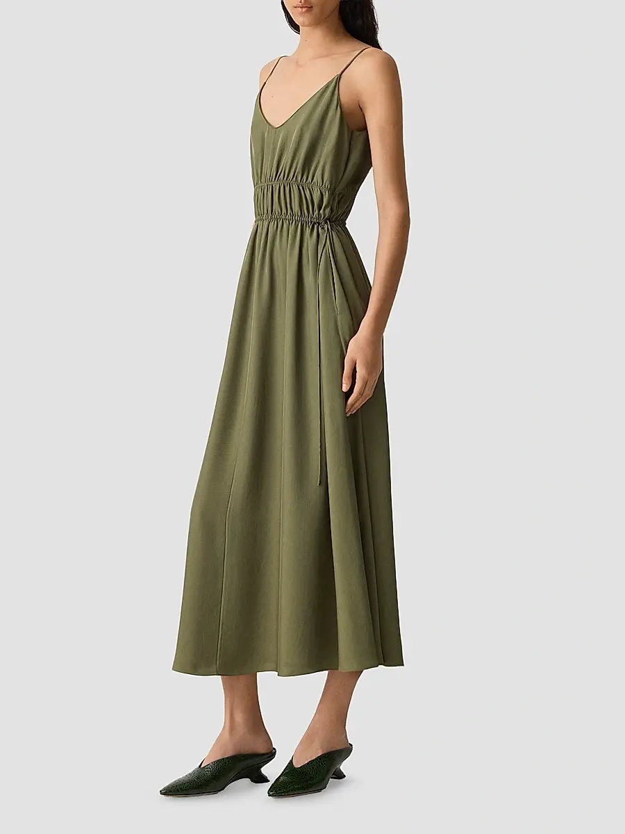 Theory Women's Gathered Tie-Waist Midi-Dress | Thumbnail 4 Theory Women's Gathered Tie-Waist Midi-Dress | Thumbnail 4