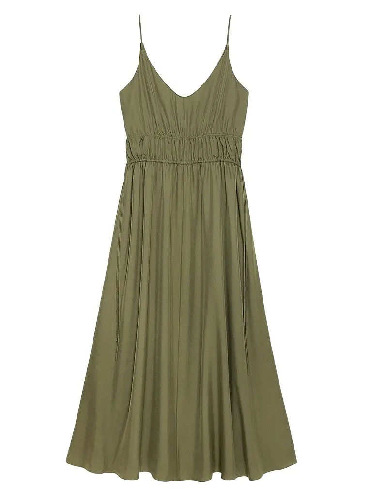 Theory Women's Gathered Tie-Waist Midi-Dress - Forest Moss - Size XL | Image 1 Theory Women's Gathered Tie-Waist Midi-Dress - Forest Moss - Size XL | Image 1