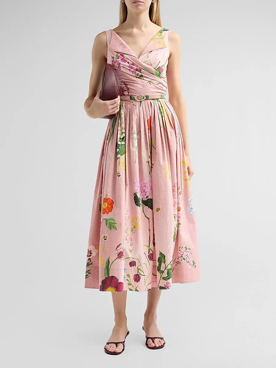 Oscar de la Renta Women's Floral Cotton Poplin Midi Dress | Thumbnail 2