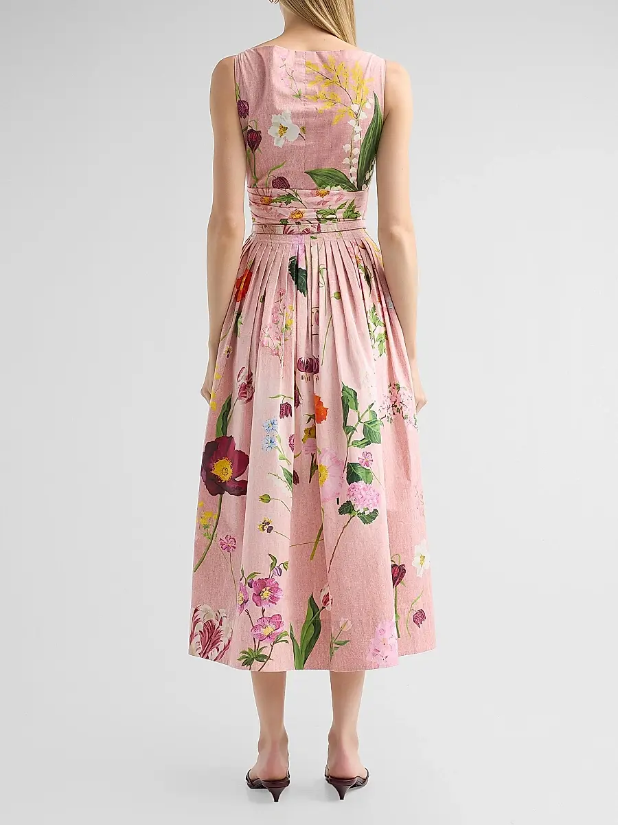 Oscar de la Renta Women's Floral Cotton Poplin Midi Dress | Thumbnail 3