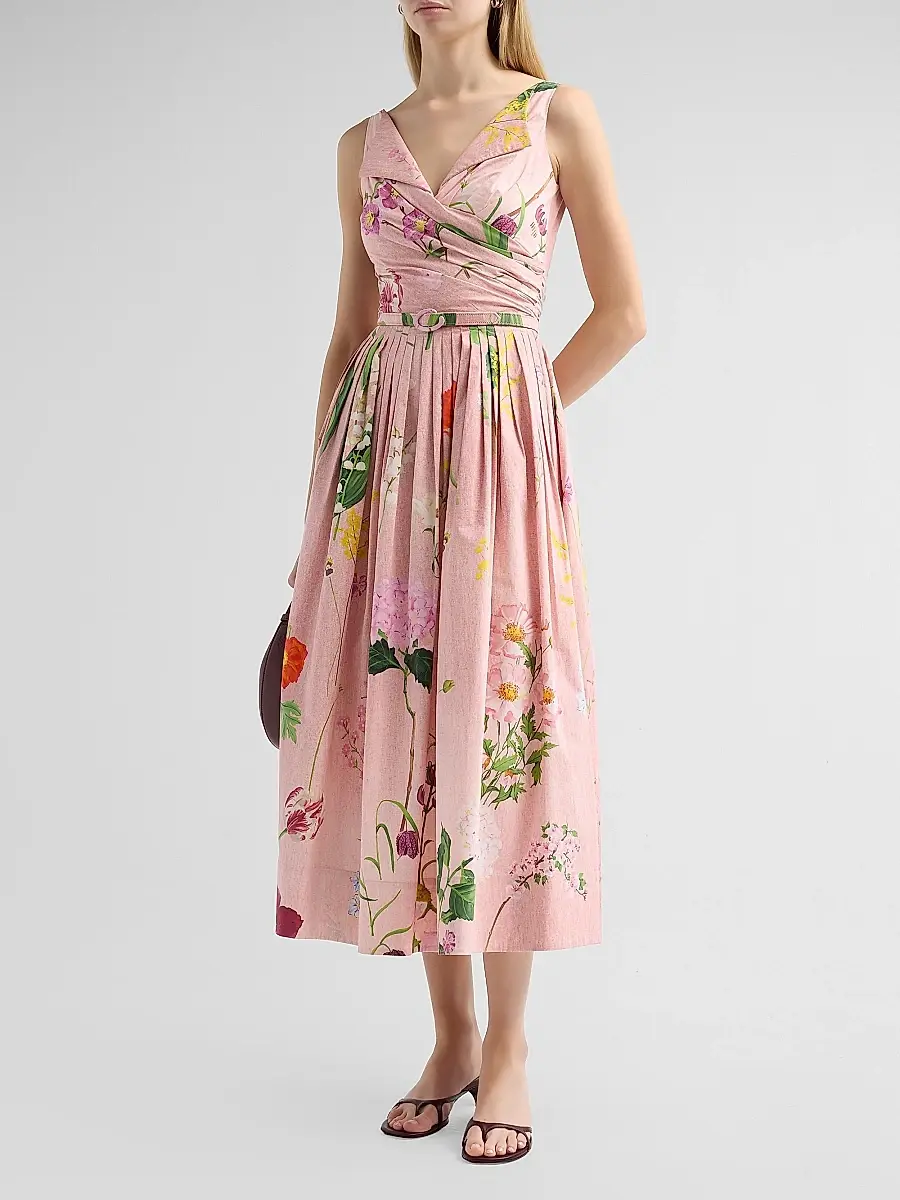 Oscar de la Renta Women's Floral Cotton Poplin Midi Dress | Thumbnail 4