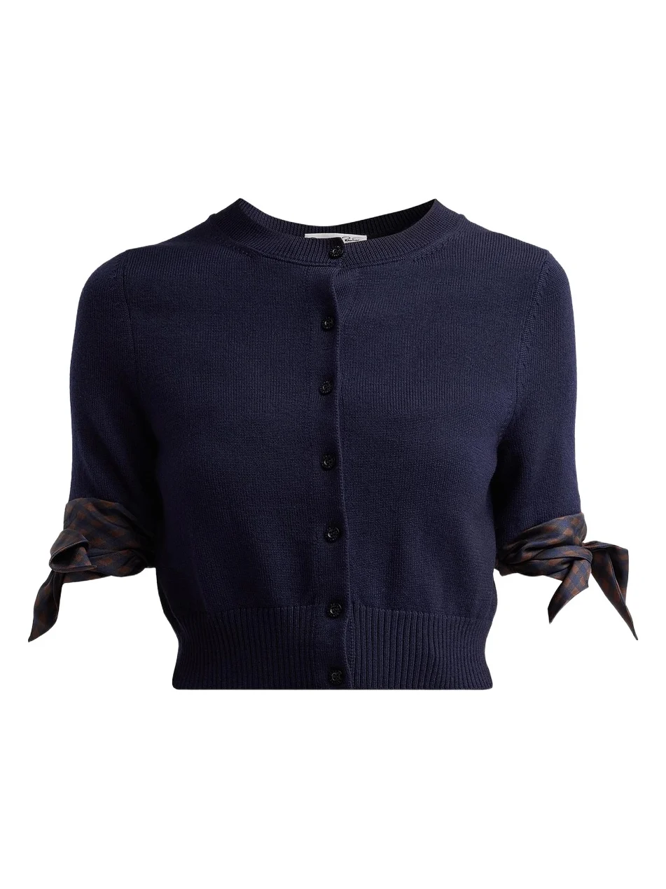 Women's Argyle Tie-Detailed Wool Crop Cardigan