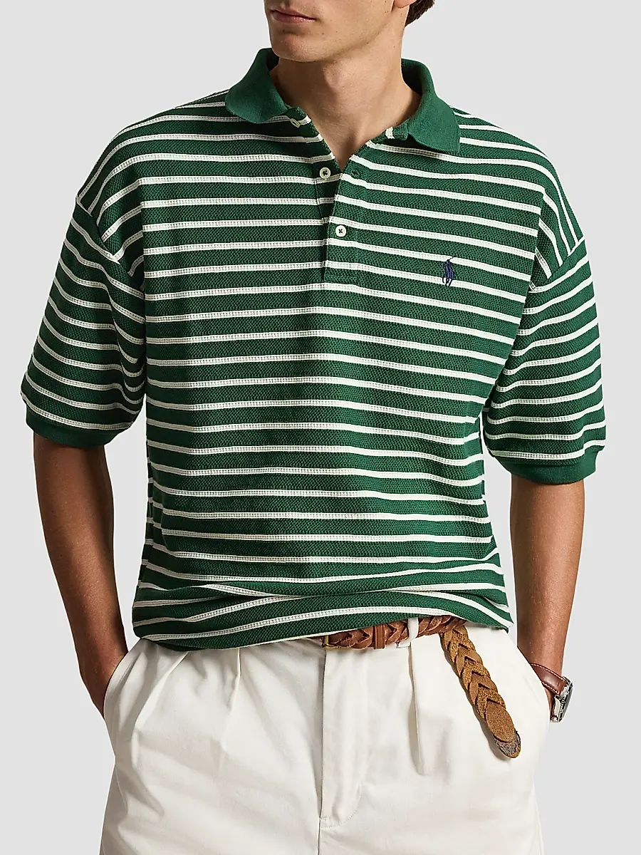 Polo Ralph Lauren Men's Relaxed-Fit Striped Jacquard Knit Polo Shirt | Thumbnail 4 Polo Ralph Lauren Men's Relaxed-Fit Striped Jacquard Knit Polo Shirt | Thumbnail 4