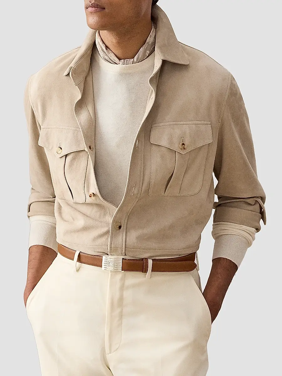 Ralph Lauren Purple Label Men's Desert-Faded Barron-Print Suede Jacket | Thumbnail 4 Ralph Lauren Purple Label Men's Desert-Faded Barron-Print Suede Jacket | Thumbnail 4