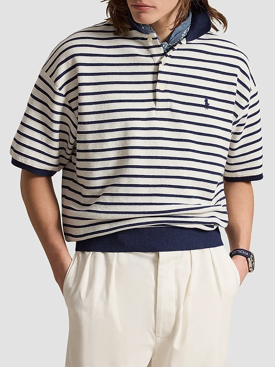 Polo Ralph Lauren Men's Relaxed-Fit Striped Jacquard Knit Polo Shirt | Thumbnail 4 Polo Ralph Lauren Men's Relaxed-Fit Striped Jacquard Knit Polo Shirt | Thumbnail 4