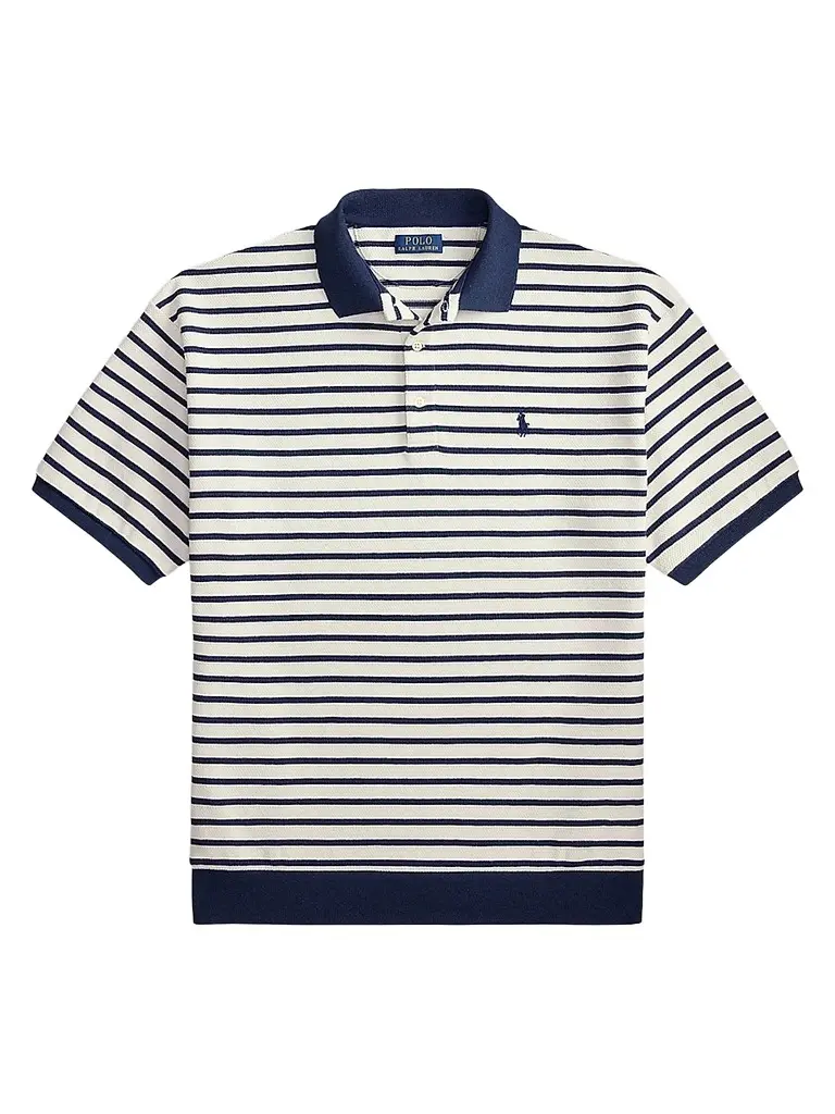 Polo Ralph Lauren Men's Relaxed-Fit Striped Jacquard Knit Polo Shirt - Nevis Newport Navy - Size XXL | Image 1 Polo Ralph Lauren Men's Relaxed-Fit Striped Jacquard Knit Polo Shirt - Nevis Newport Navy - Size XXL | Image 1