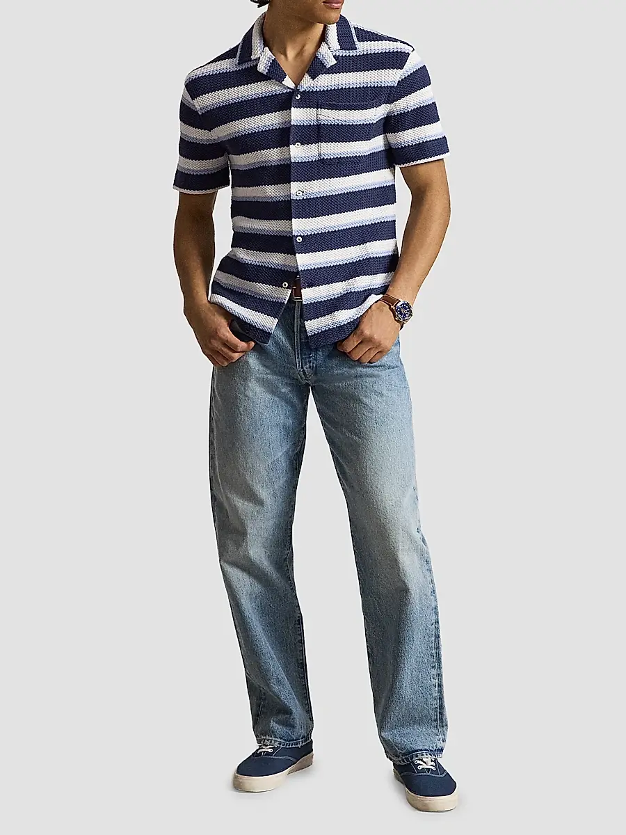 Polo Ralph Lauren Men's Striped Knit Cotton Camp Shirt | Thumbnail 2 Polo Ralph Lauren Men's Striped Knit Cotton Camp Shirt | Thumbnail 2