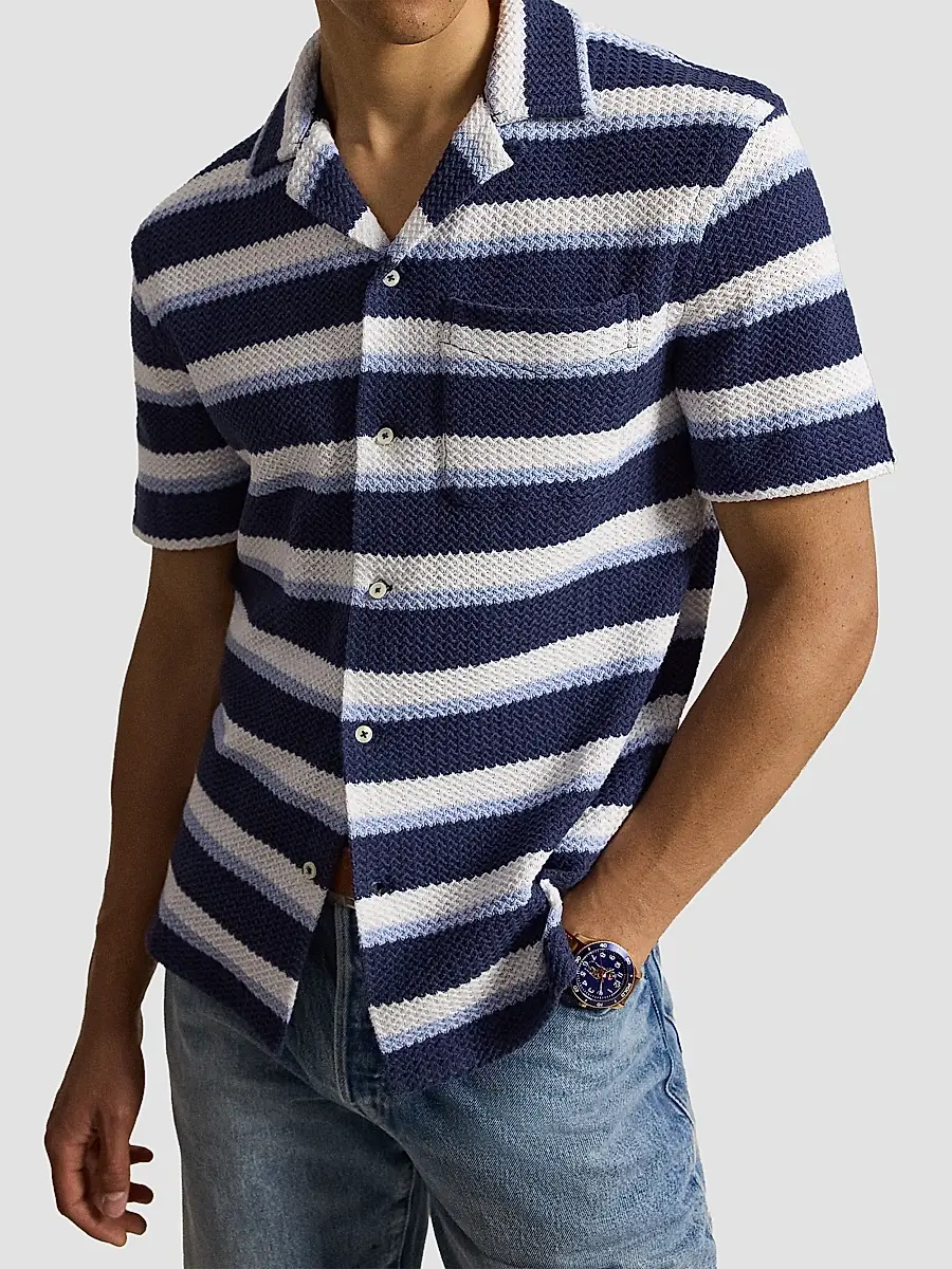 Polo Ralph Lauren Men's Striped Knit Cotton Camp Shirt | Thumbnail 5 Polo Ralph Lauren Men's Striped Knit Cotton Camp Shirt | Thumbnail 5