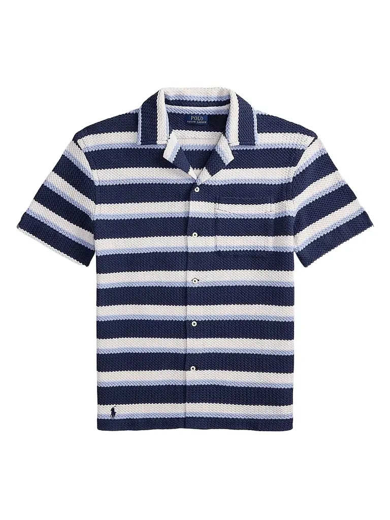 Polo Ralph Lauren Men's Striped Knit Cotton Camp Shirt - Newport Navy Multi - Size XXL | Image 1 Polo Ralph Lauren Men's Striped Knit Cotton Camp Shirt - Newport Navy Multi - Size XXL | Image 1