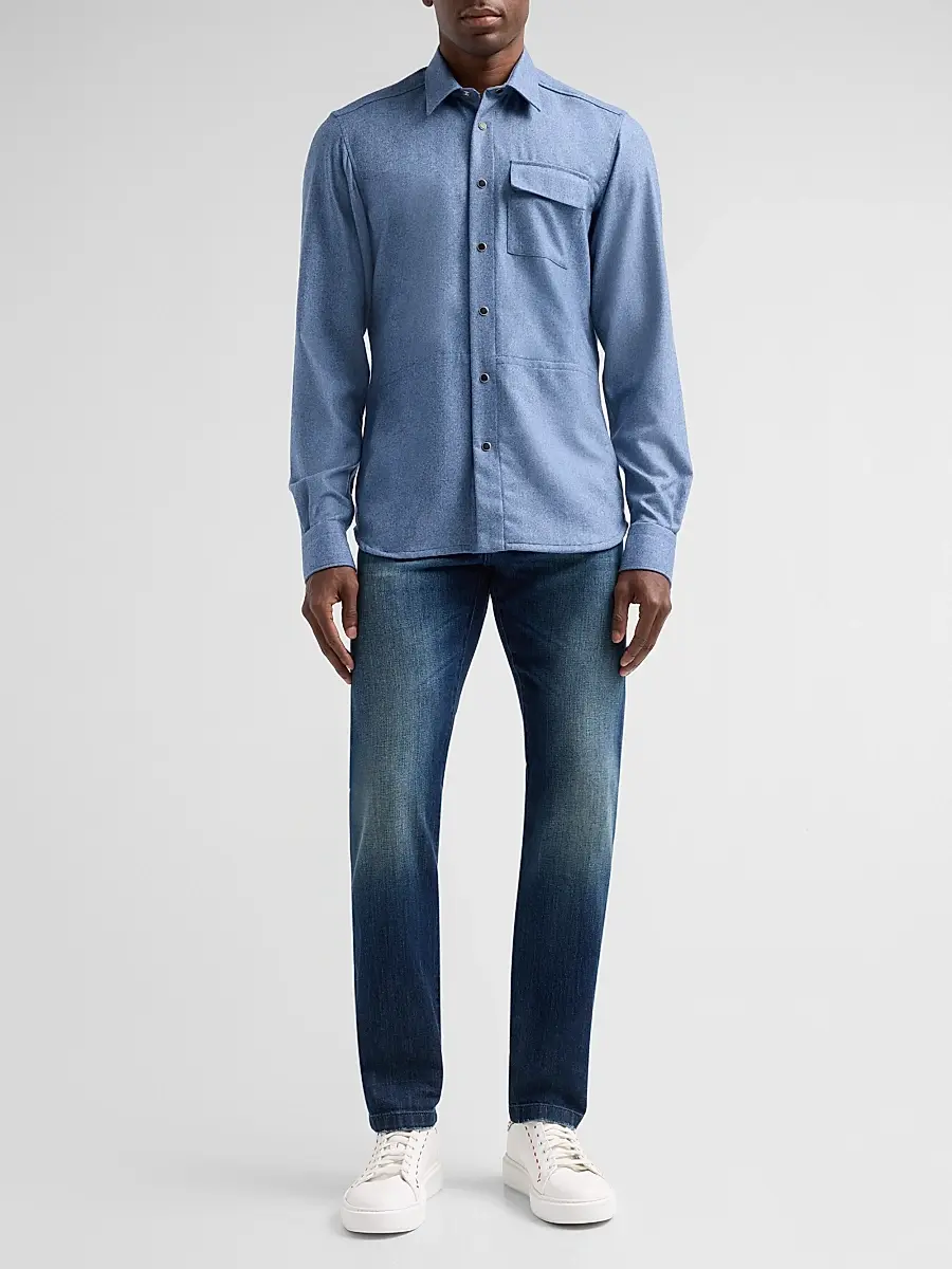 Kiton Men's Buba Virgin Wool & Cashmere Snap-Front Shirt | Thumbnail 2 Kiton Men's Buba Virgin Wool & Cashmere Snap-Front Shirt | Thumbnail 2