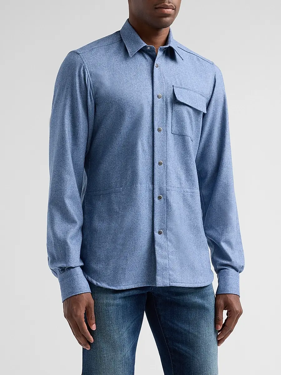 Kiton Men's Buba Virgin Wool & Cashmere Snap-Front Shirt | Thumbnail 4 Kiton Men's Buba Virgin Wool & Cashmere Snap-Front Shirt | Thumbnail 4