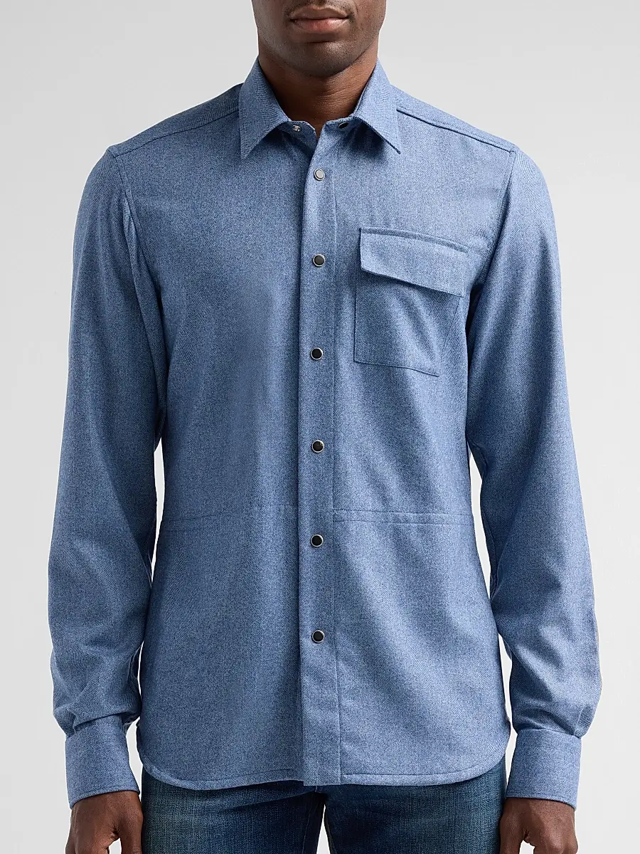 Kiton Men's Buba Virgin Wool & Cashmere Snap-Front Shirt | Thumbnail 5 Kiton Men's Buba Virgin Wool & Cashmere Snap-Front Shirt | Thumbnail 5