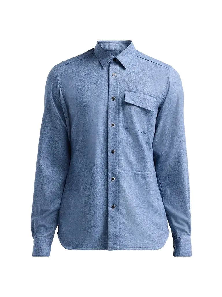Kiton Men's Buba Virgin Wool & Cashmere Snap-Front Shirt - Blue | Image 1 Kiton Men's Buba Virgin Wool & Cashmere Snap-Front Shirt - Blue | Image 1