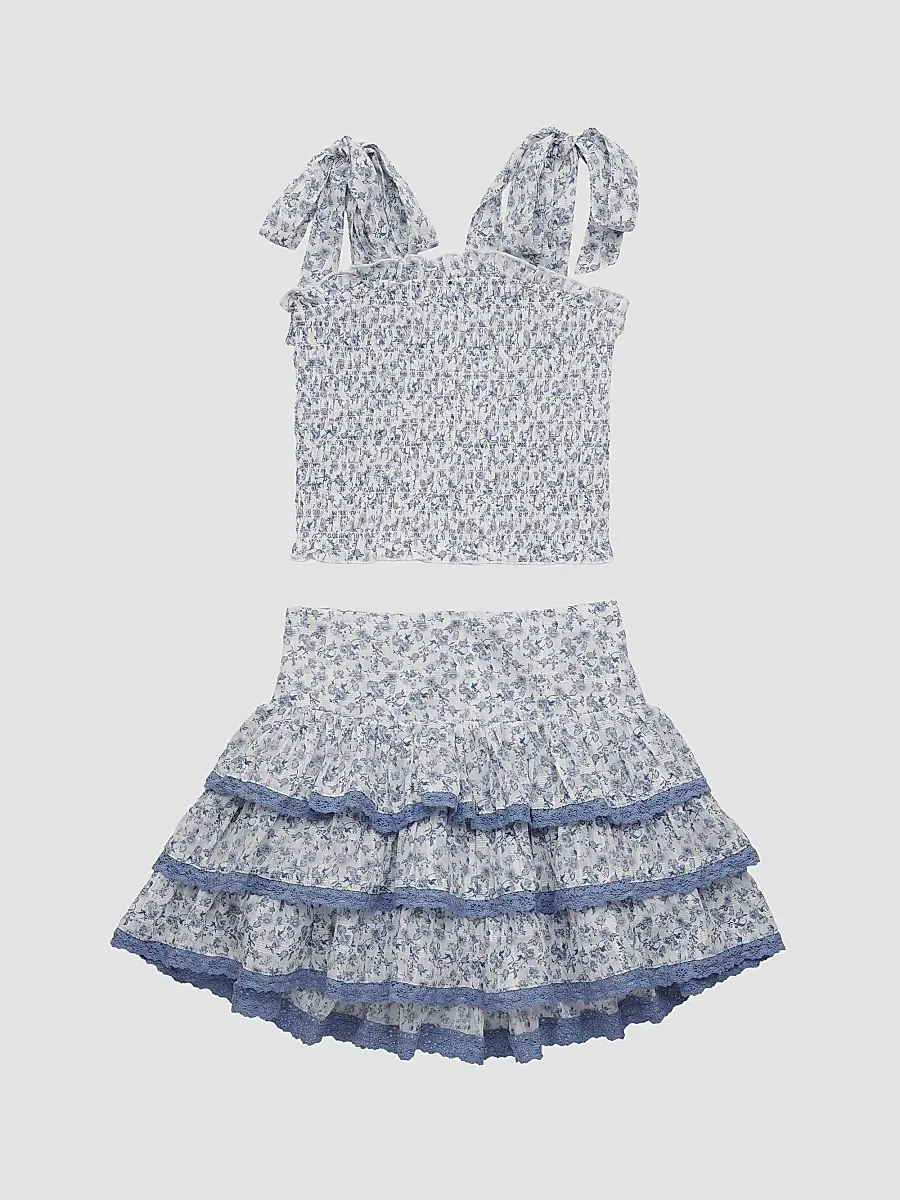 KatieJ NYC Girl's Girl's Floral Cotton Top & Skirt Set - Baby Blue White | Thumbnail 2