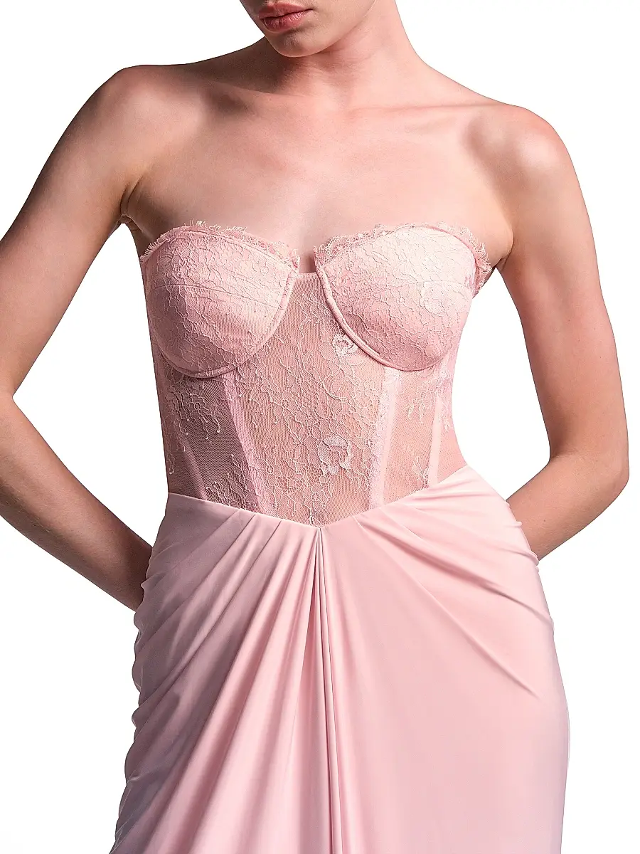 BCBGMAXAZRIA Women's Lace & Jersey Strapless Gown | Thumbnail 7
