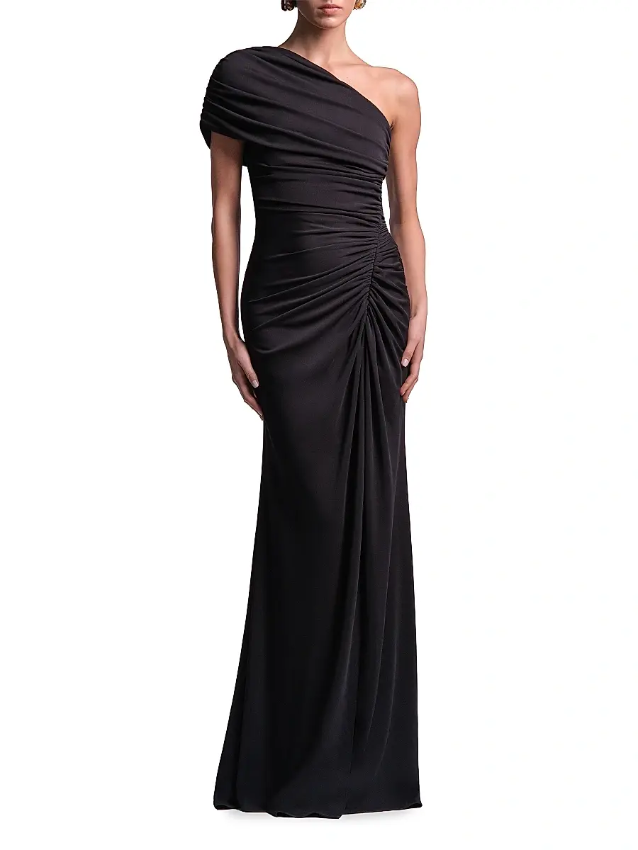 BCBGMAXAZRIA Women's Solina Ruched One-Shoulder Gown | Thumbnail 2 BCBGMAXAZRIA Women's Solina Ruched One-Shoulder Gown | Thumbnail 2